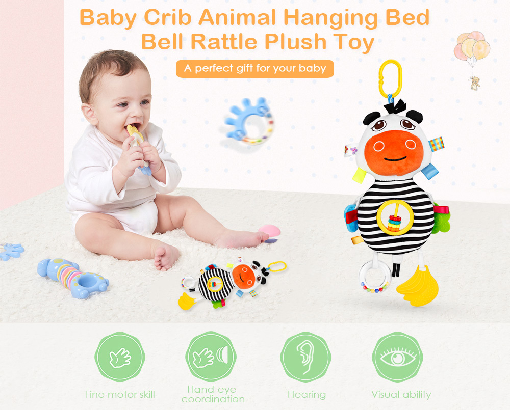 Baby Crib Animal Rattle Plush Toy Teether Stroller Pendant Hanging