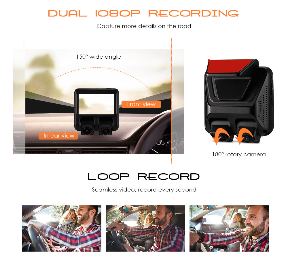 X100 1080P 3 inch Car Driving Recorder Dual Cameras GPS Loop Record WDR