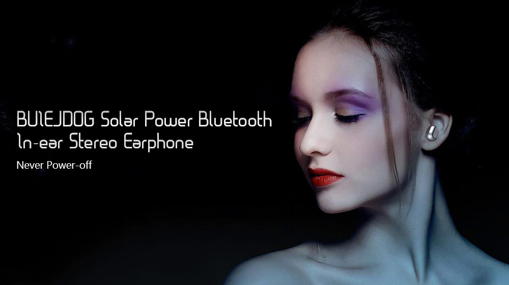 BUIEJDOG Solar Power Bluetooth In-ear Stereo Earphone Wireless Single Earbud with Mic