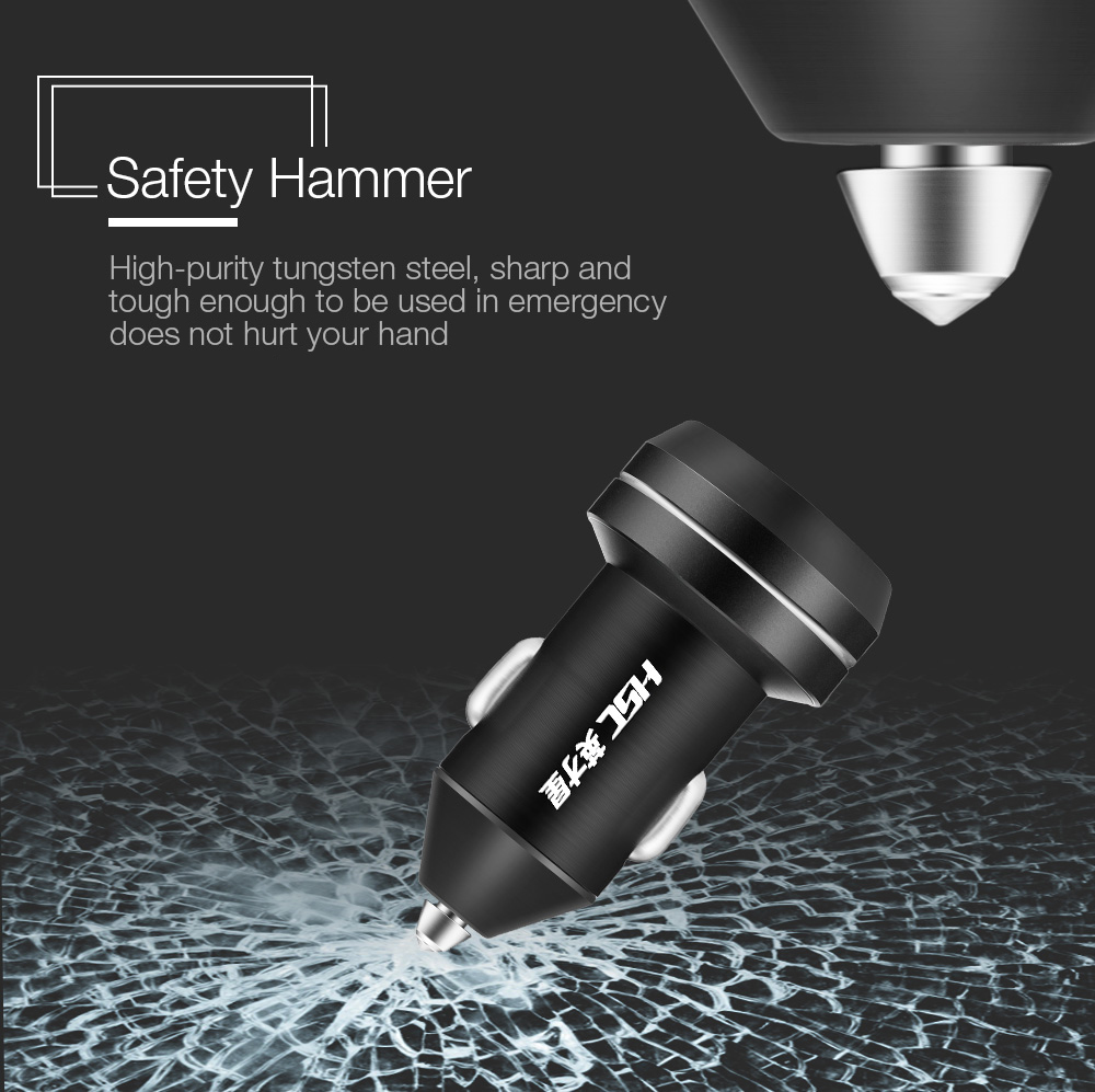 HSC YC38 Car Charger Dual USB 3.4A High Current Safety Hammer 