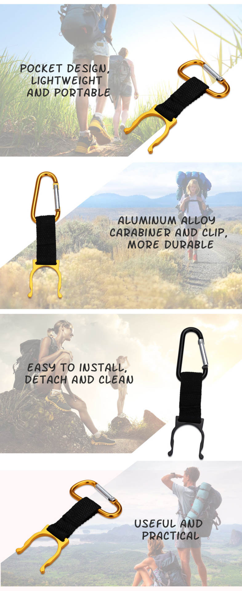 Aotu 5pcs Outdoor Water Bottle Holder Carabiner Hook Clip Buckle for Camping Hiking