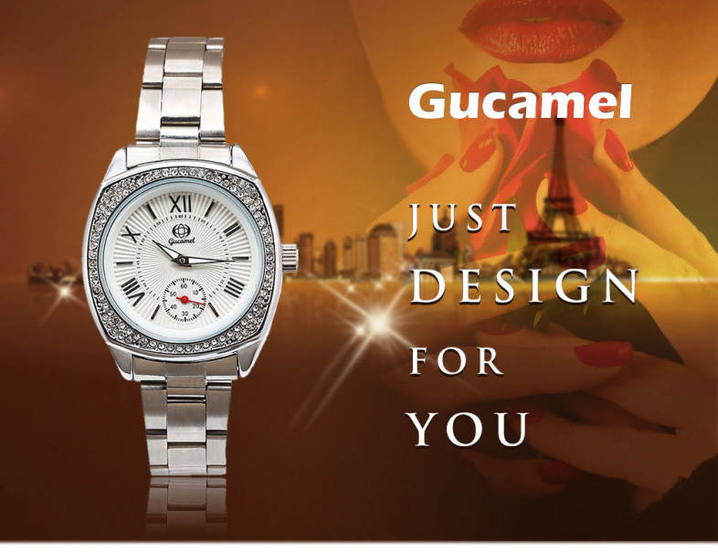 Gucamel BL057 Women Quartz Watch Luminous Pointer Rhinestone 30m Water Resistance Wristwatch