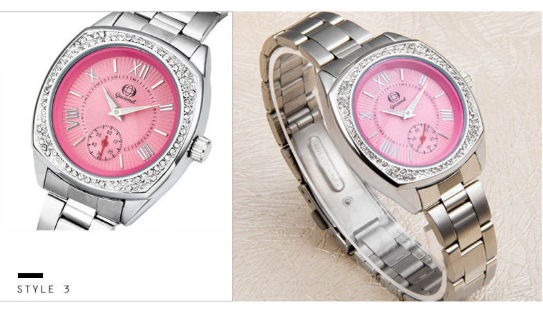 Gucamel BL057 Women Quartz Watch Luminous Pointer Rhinestone 30m Water Resistance Wristwatch