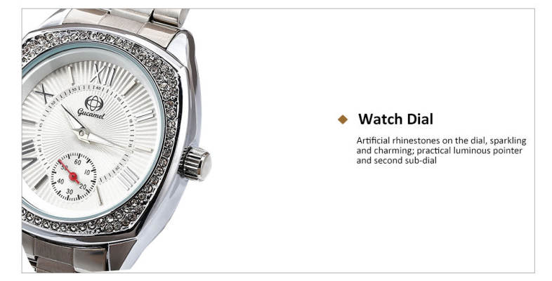 Gucamel BL057 Women Quartz Watch Luminous Pointer Rhinestone 30m Water Resistance Wristwatch