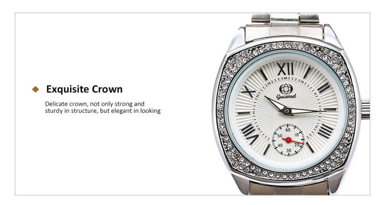 Gucamel BL057 Women Quartz Watch Luminous Pointer Rhinestone 30m Water Resistance Wristwatch