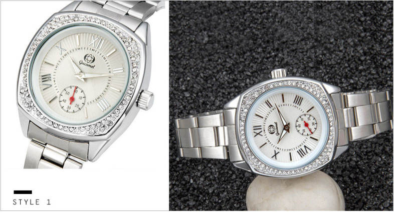 Gucamel BL057 Women Quartz Watch Luminous Pointer Rhinestone 30m Water Resistance Wristwatch