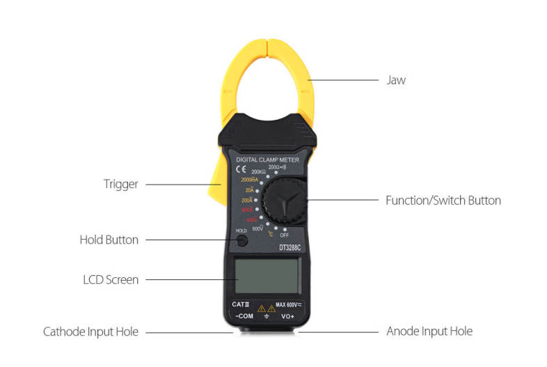 WHDZ DT3288C Digital Current Clamp Ammeter AC DC Temperature Voltmeter Tester