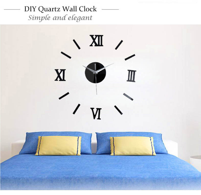 Roman Numerals Mirror Effect Sticker DIY Wall Clock Home Decoration