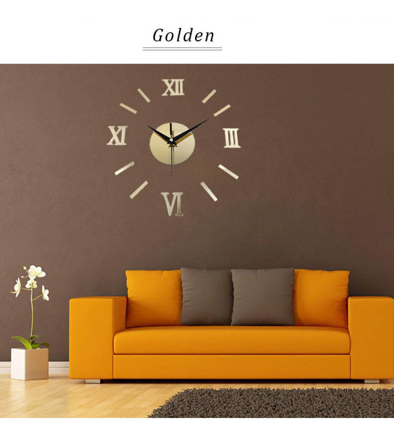 Roman Numerals Mirror Effect Sticker DIY Wall Clock Home Decoration