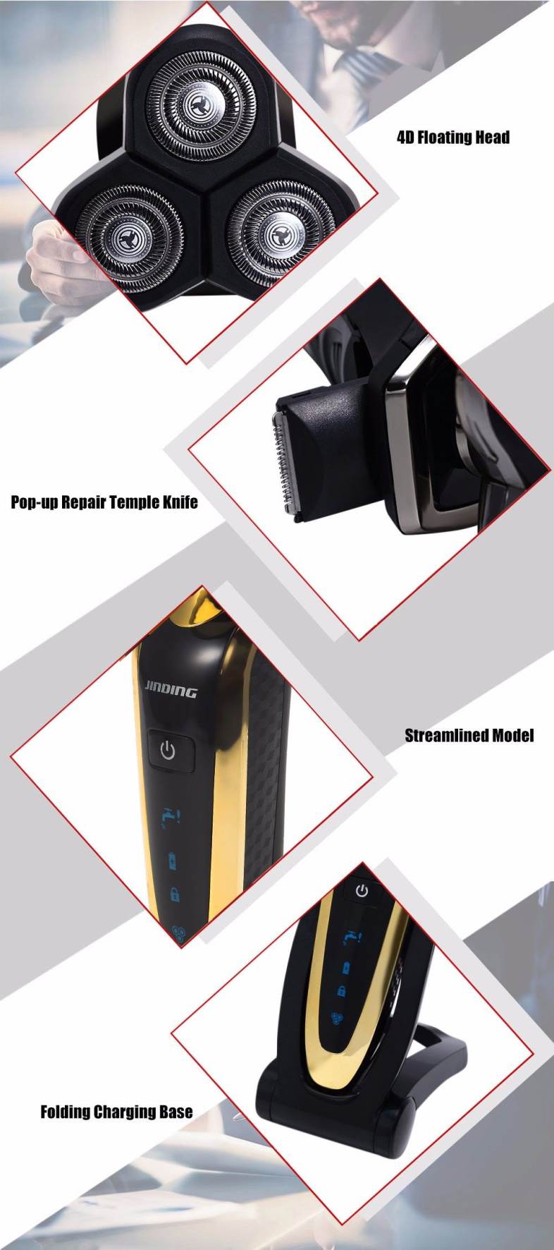JINDING RQ8508C Rechargeable 4D Floating Head Shaver for Men