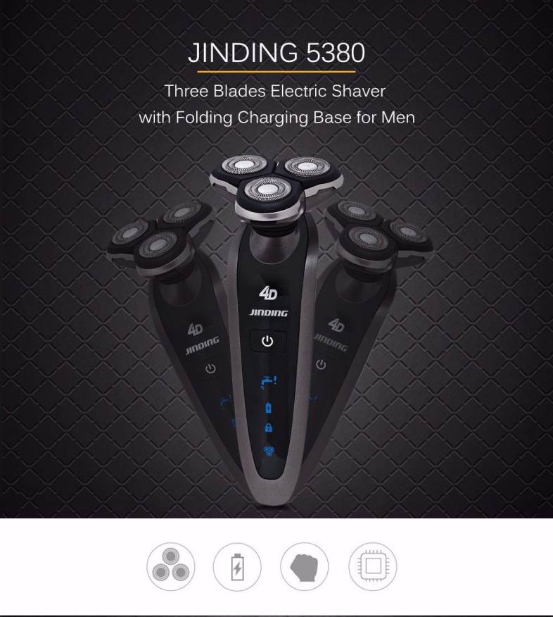 JINDING 5380 Three Blades Electric Shaver with Folding Charging Base for Men