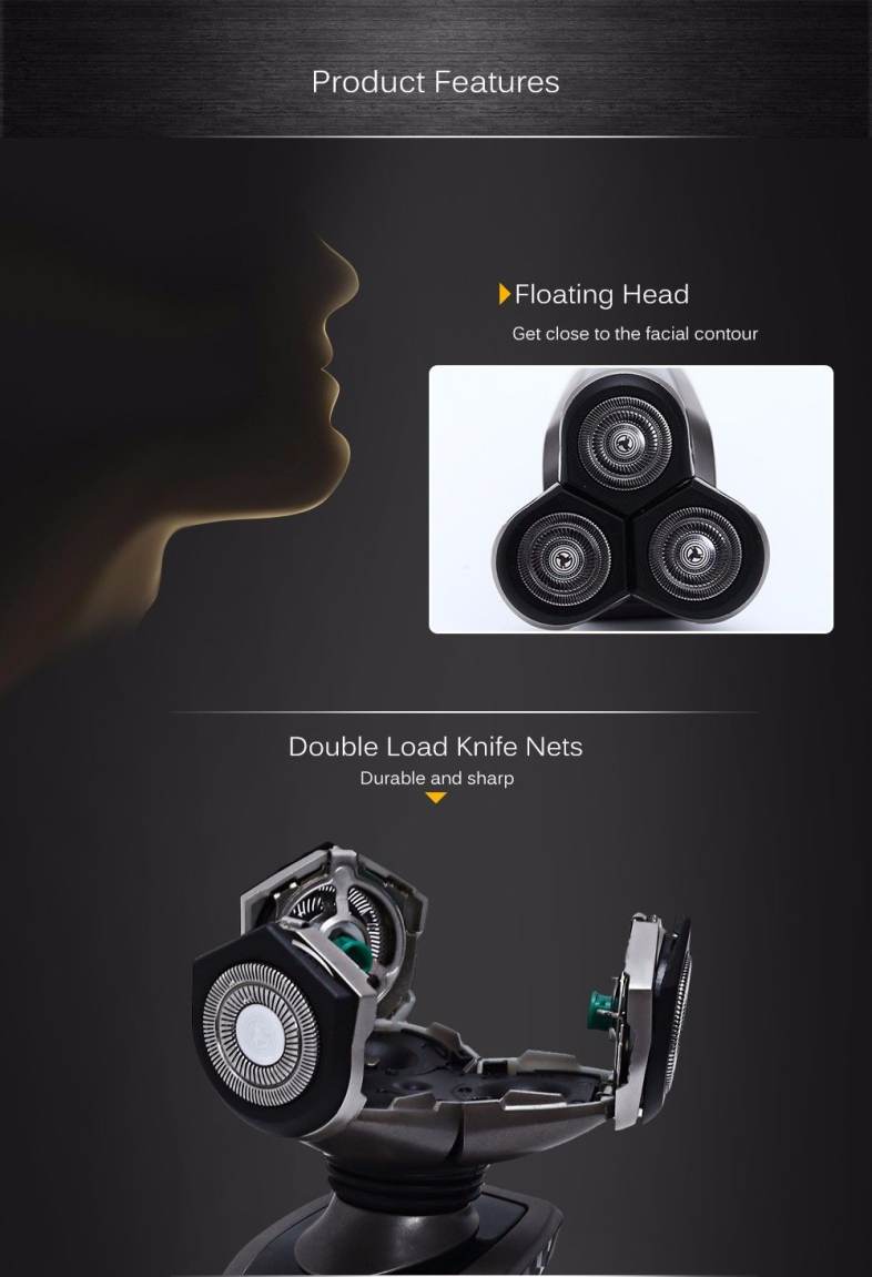 JINDING 5380 Three Blades Electric Shaver with Folding Charging Base for Men