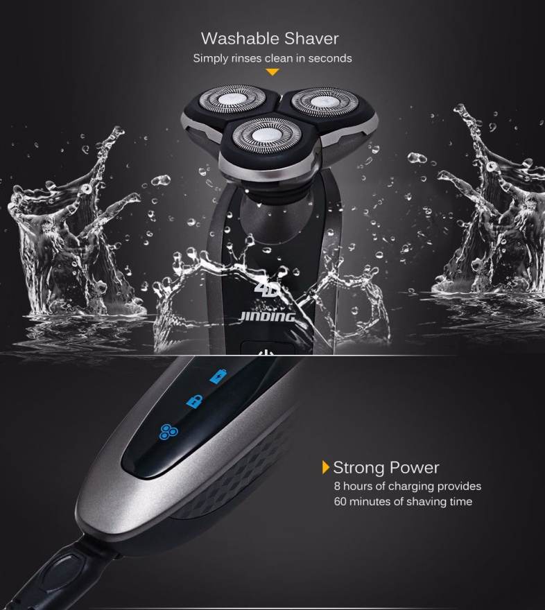 JINDING 5380 Three Blades Electric Shaver with Folding Charging Base for Men