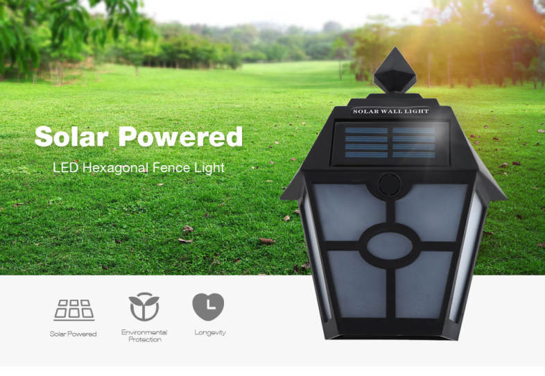 Solar Powered Hexagonal LED Wall Lamp Landscape Light