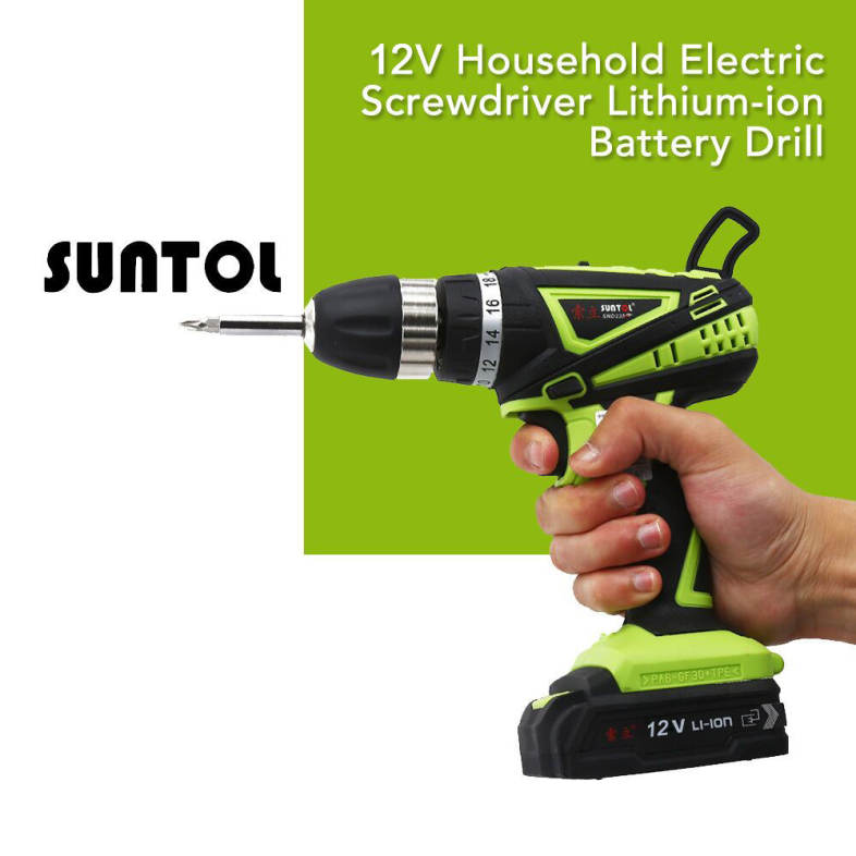 SUNTOL 12V Multi-function Lithium-ion Battery Electric Drill Screwdriver Power Tool
