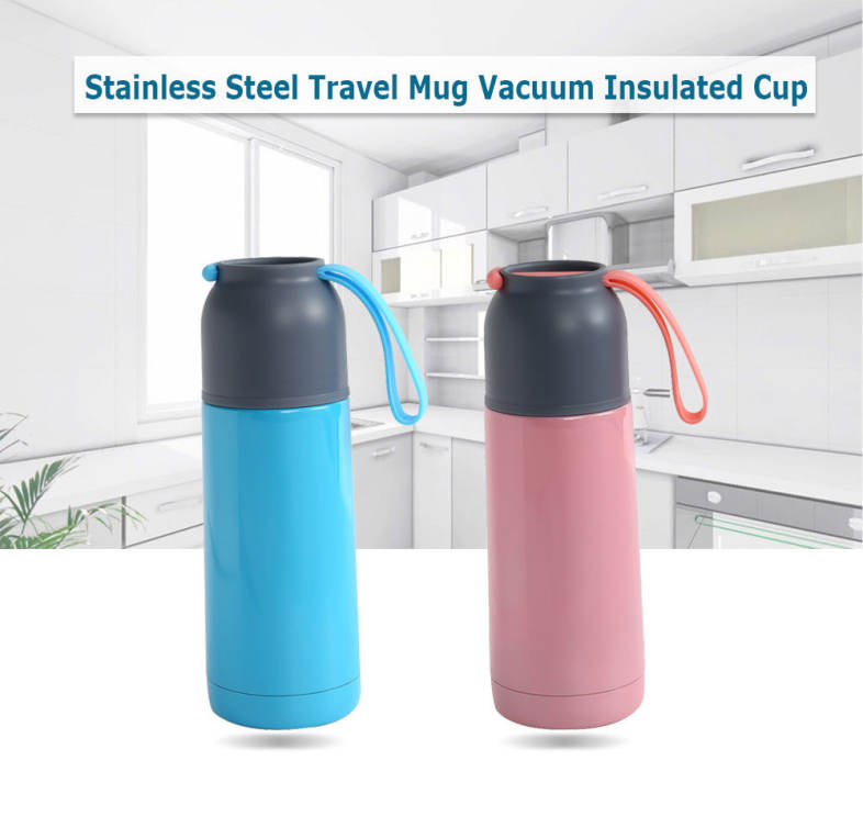Portable Vacuum Insulated Cup Stainless Steel Travel Mug Water Bottle with Silicone Handle