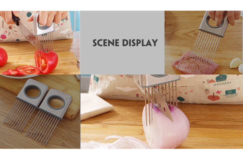 Stainless Steel Onion Holder Fork Tomato Potato Cutting Aid Meat Tenderizer Needle Kitchen Tools