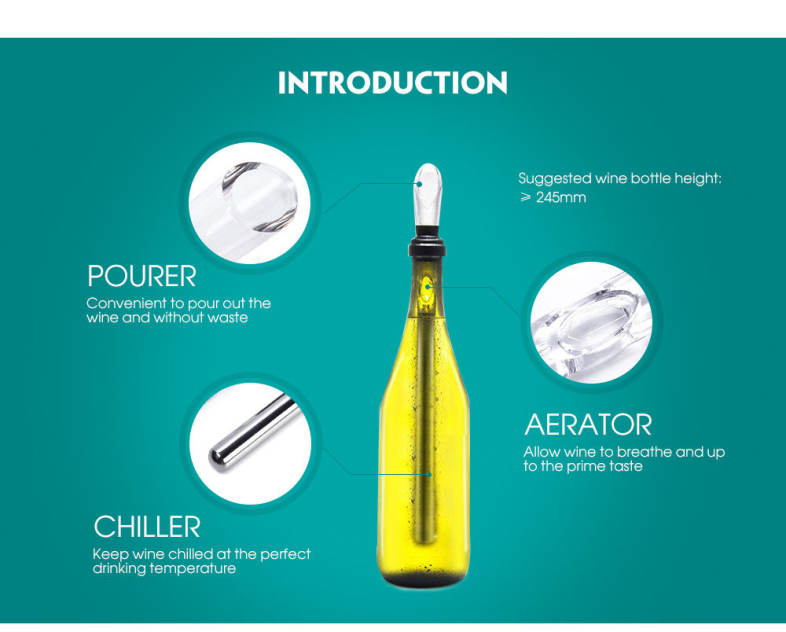 3 in 1 Stainless Steel Wine Chiller Stick with Aerator and Pourer for  Whiskey Champagne