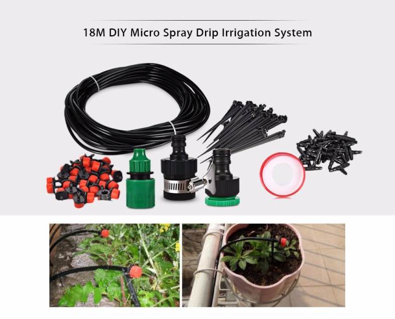 18M DIY Micro Spray Drip Irrigation System Plant Garden Hose Watering Kits