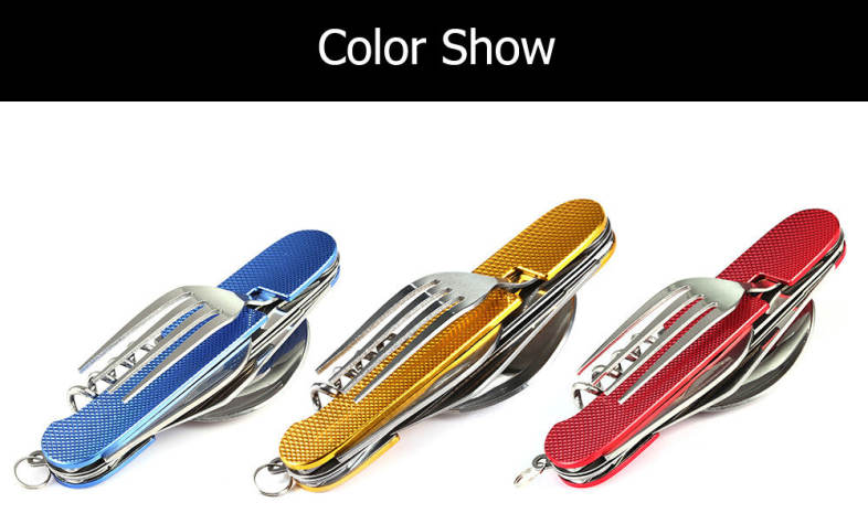 6 in 1 Stainless Steel Detachable Folding Knife Spoon Fork Outdoor Survival Camping Tool