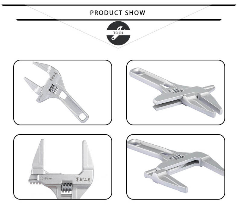 16 - 68mm Adjustable Wrench Short Shank Large Opening Hand Tool