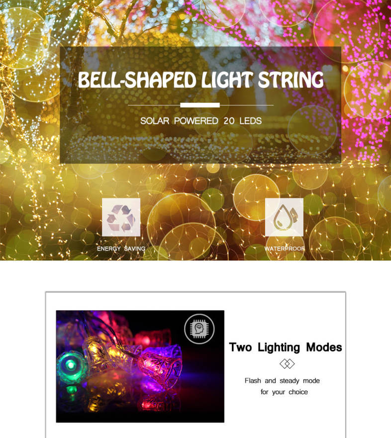20 LEDs Bell Light String 2M Decoration Battery Operated Lighting Chains for Christmas Hallowmas