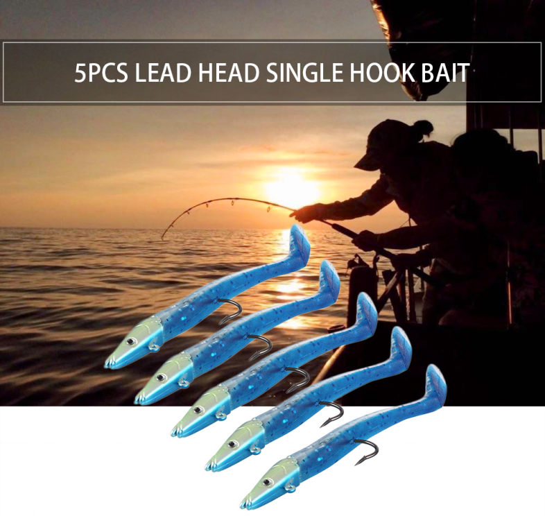 5pcs Lead Head Single Hook Bait PVC Artificial Soft Fishing Lure