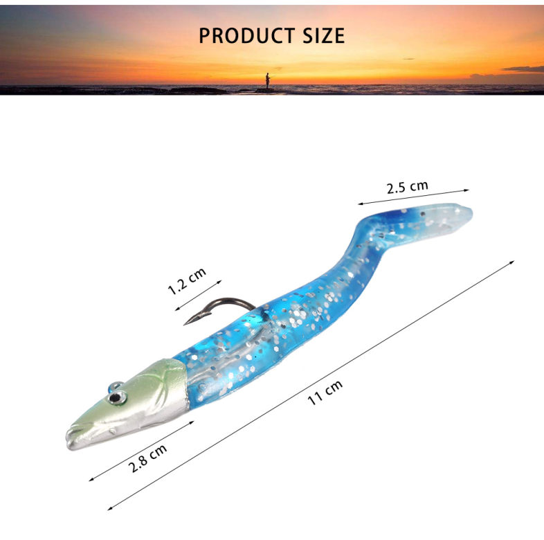 5pcs Lead Head Single Hook Bait PVC Artificial Soft Fishing Lure