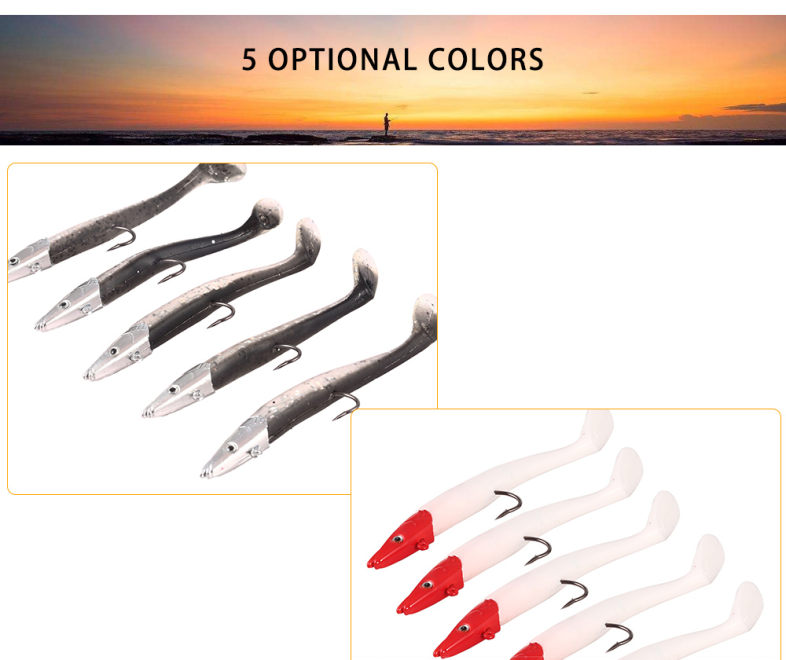 5pcs Lead Head Single Hook Bait PVC Artificial Soft Fishing Lure