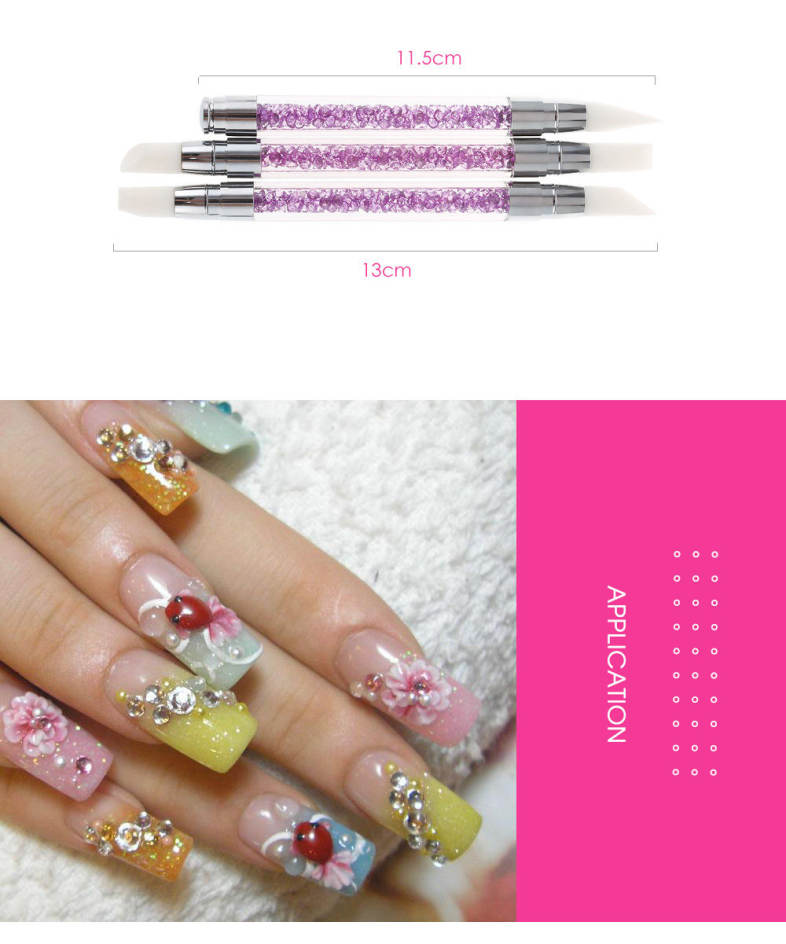 3pcs Rhinestone Handle Nail Silicone Paint Pen