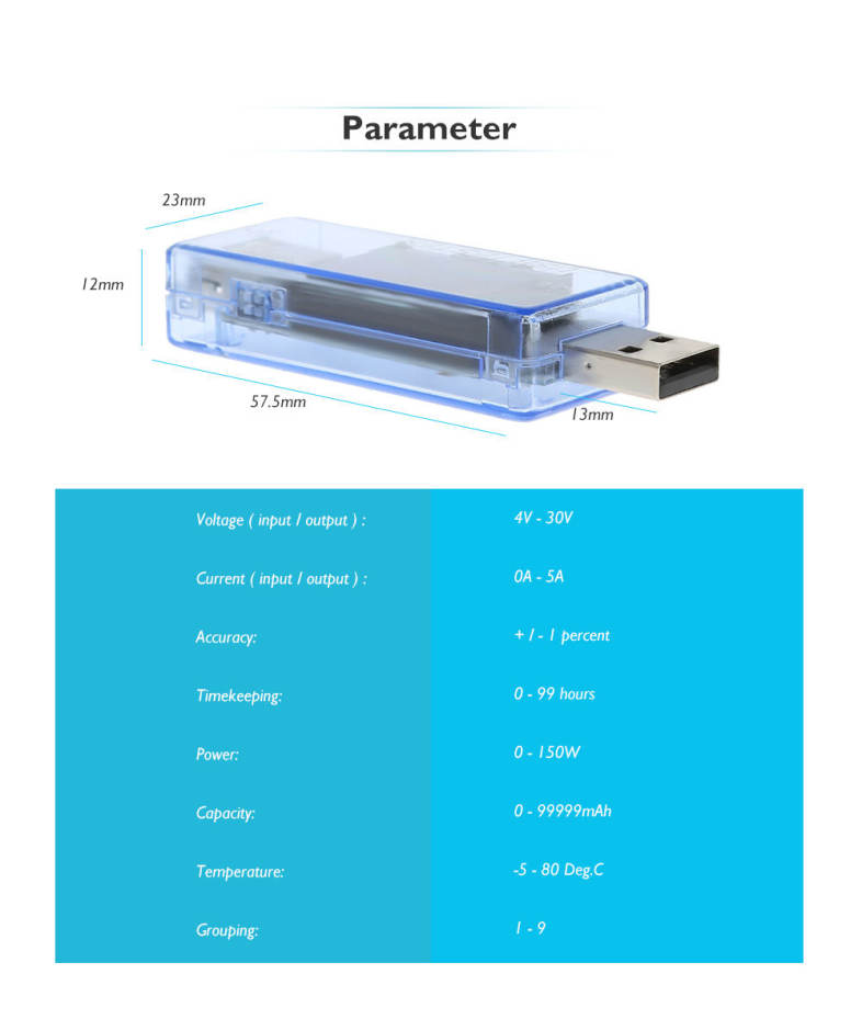 KWS - 017 USB Tester Multi-functional Voltage Current Charging Detector