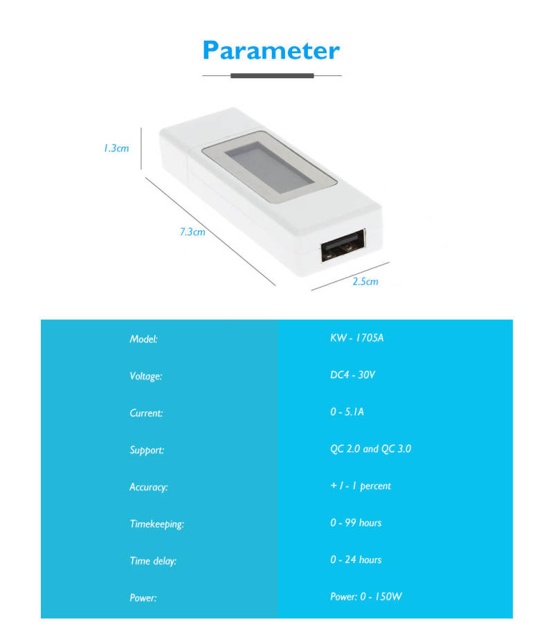 KW - 1705A USB Charging Detector Voltage Current Meter Capacity Tester