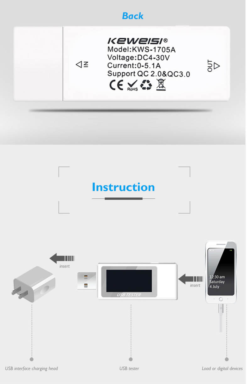 KW - 1705A USB Charging Detector Voltage Current Meter Capacity Tester