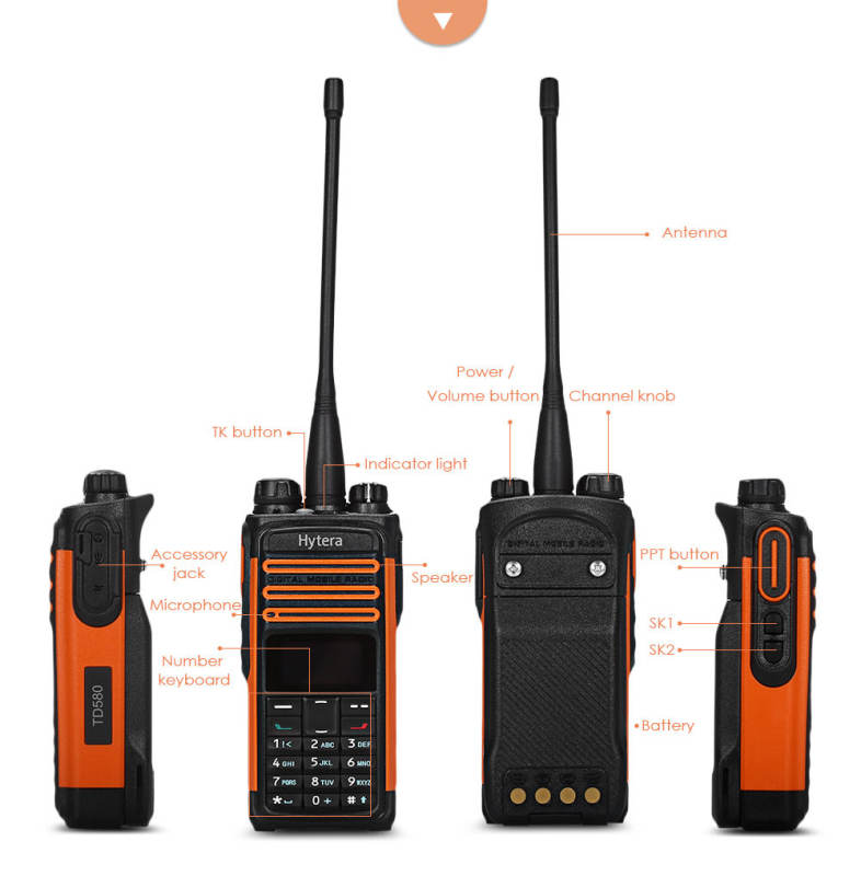 Hytera TD580 Portable UHF 350 - 470MHz DMR Transceiver LED Display