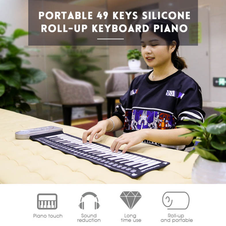 49 Keys Silicone Foldable Electronic Digital Roll-up Keyboard Piano with Speaker