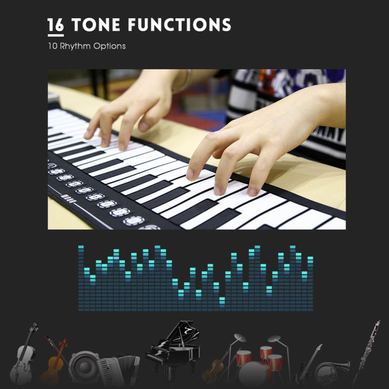 49 Keys Silicone Foldable Electronic Digital Roll-up Keyboard Piano with Speaker