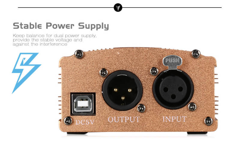48V Phantom Power Supply for Condenser Microphones USB 5V Charging