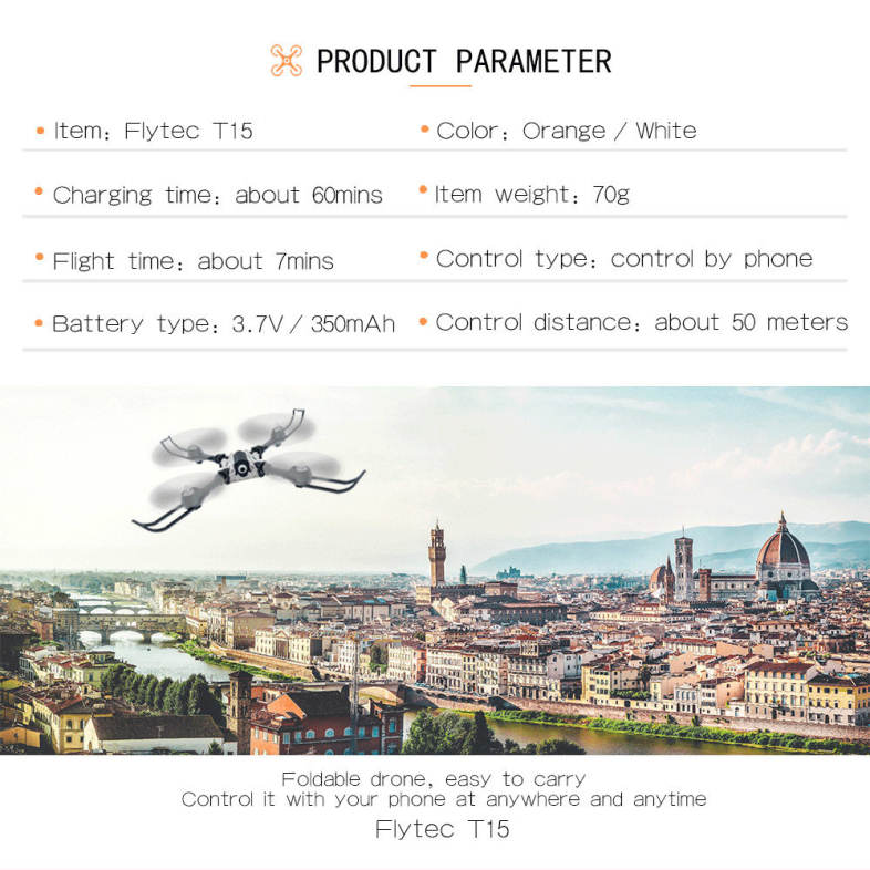 Flytec T15 Foldable 0.3MP WiFi Camera RC Quadcopter 2.4G 4CH 6-axis Gyro Headless High Hold Mode 3D Unlimited Flip Drone RTF