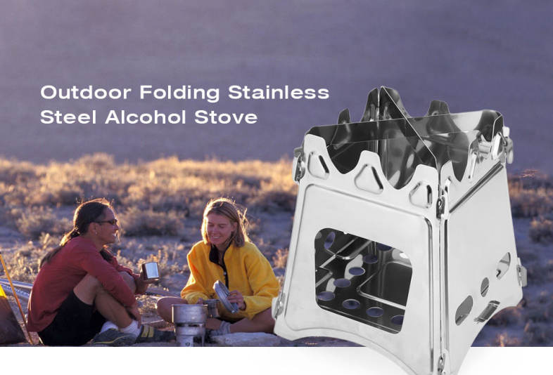 Outlife Outdoor Pocket Stainless Steel Folding Alcohol Stove for Cooking Camping