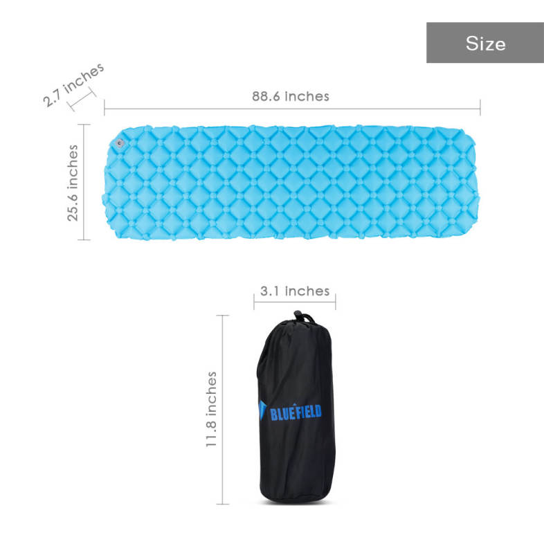 Bluefield Inflatable Camping Outdoor Sleeping Air Mattress Mat Pad Bed with Attached Pillows