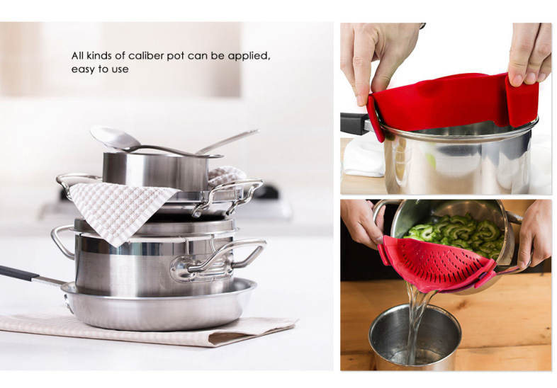 Silicone Kitchen Strainer Clip Pan Drain Rack
