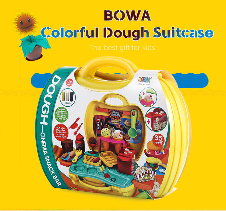 BOWA Colorful Dough Suitcase Kids Play Set Cinema Snack Bar  