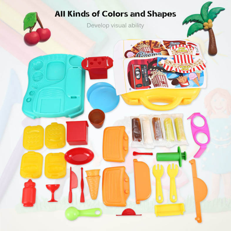 BOWA Colorful Dough Suitcase Kids Play Set Cinema Snack Bar  