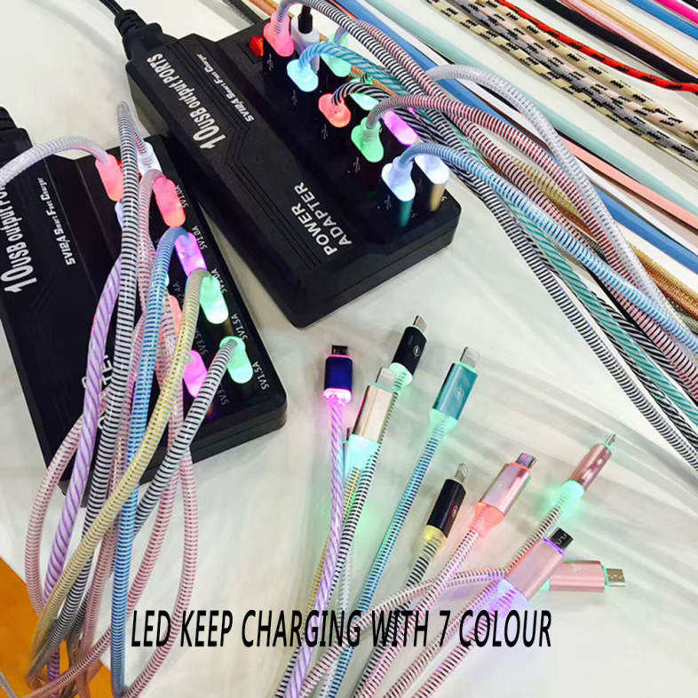 1M USB Light Cable for Samsung HTC Huawei Xiaomi Android Keep Charging with 7 Colours Fast Charge Wire