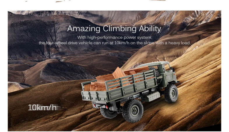 WPL B - 24 1:16 2.4G Mini Off-road RC Military Truck RTR Four-wheel Drive / 10km/h Maximum Speed