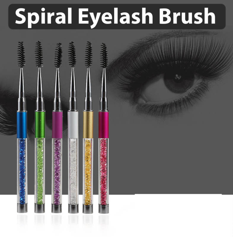 Dual Use Spiral Eyelash Brush Rhinestone Acrylic Handle Comb Makeup Tool