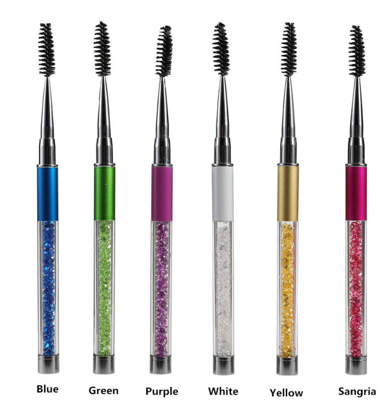Dual Use Spiral Eyelash Brush Rhinestone Acrylic Handle Comb Makeup Tool