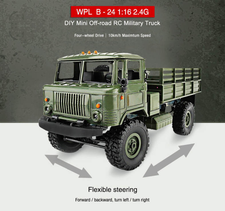 WPL B - 24 1:16 2.4G DIY Mini Off-road RC Military Truck Four-wheel Drive / 10km/h Maximum Speed