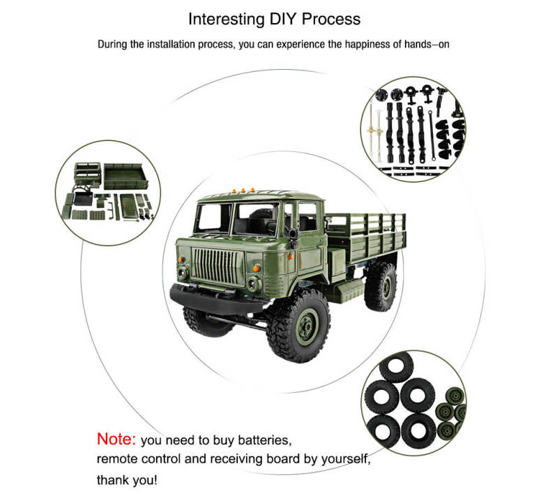 WPL B - 24 1:16 2.4G DIY Mini Off-road RC Military Truck Four-wheel Drive / 10km/h Maximum Speed