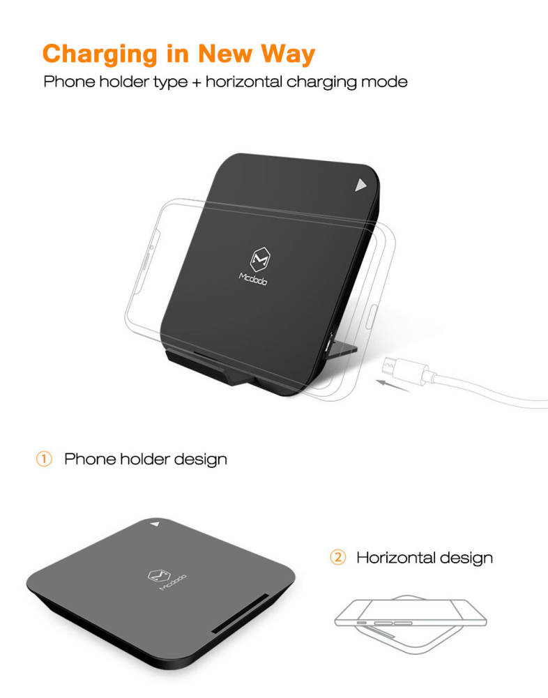 Mcdodo CH - 482 QC 2.0 Single Coil Wireless Fast Charger 10W / 5W Phone Holder for iPhone X / 8 / 8 Plus